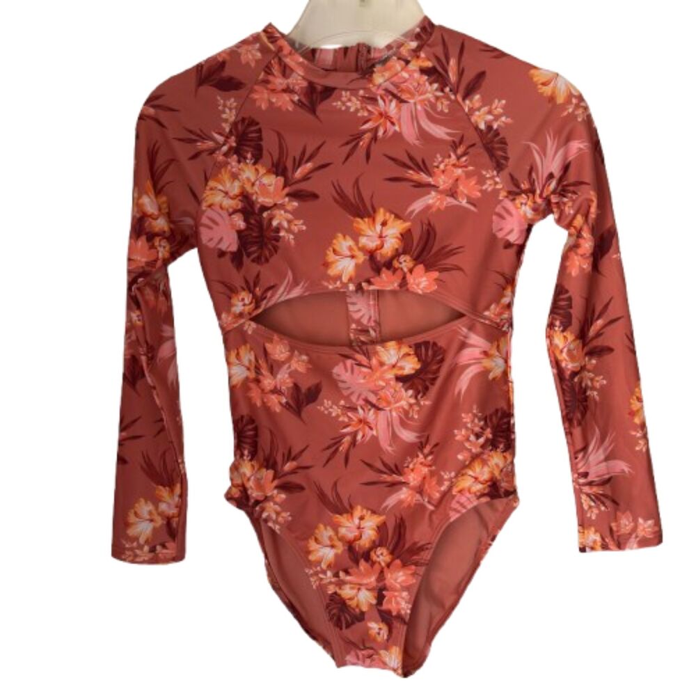 Art Class Tropical Floral Cutout Tummy Long Sleeve Zip Back Girl's XL 14 #M